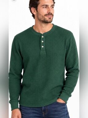 American Giant Men’s L Waffle Henley Hunter Green Made in USA NWOT